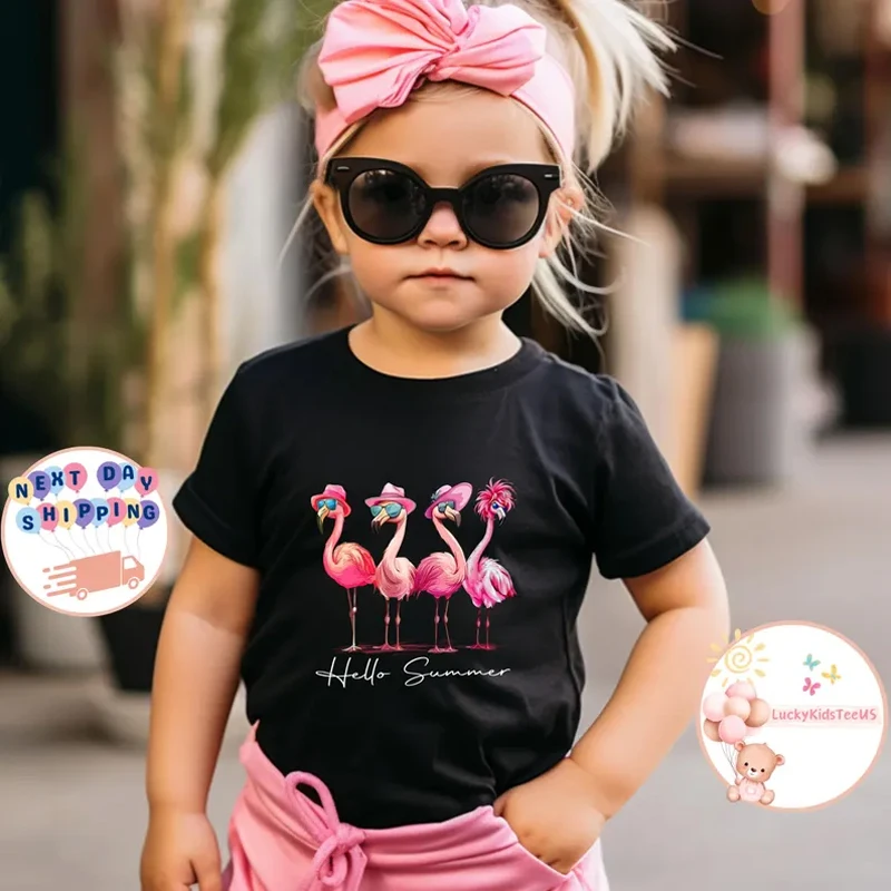 Hello Summer Kids T-Shirt, Cute Flamingo Toddler Sweatshirt, Summer Beach Baby Onesie®, Tropical Animal Shirt, Summer Vacation