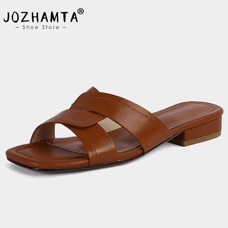 JOZHAMTA Size 34-40 Flats Slippers For Women Summer 2023 Low Heels Shoes Woman Genuine Leather Retro Sandals Casual Home Slides