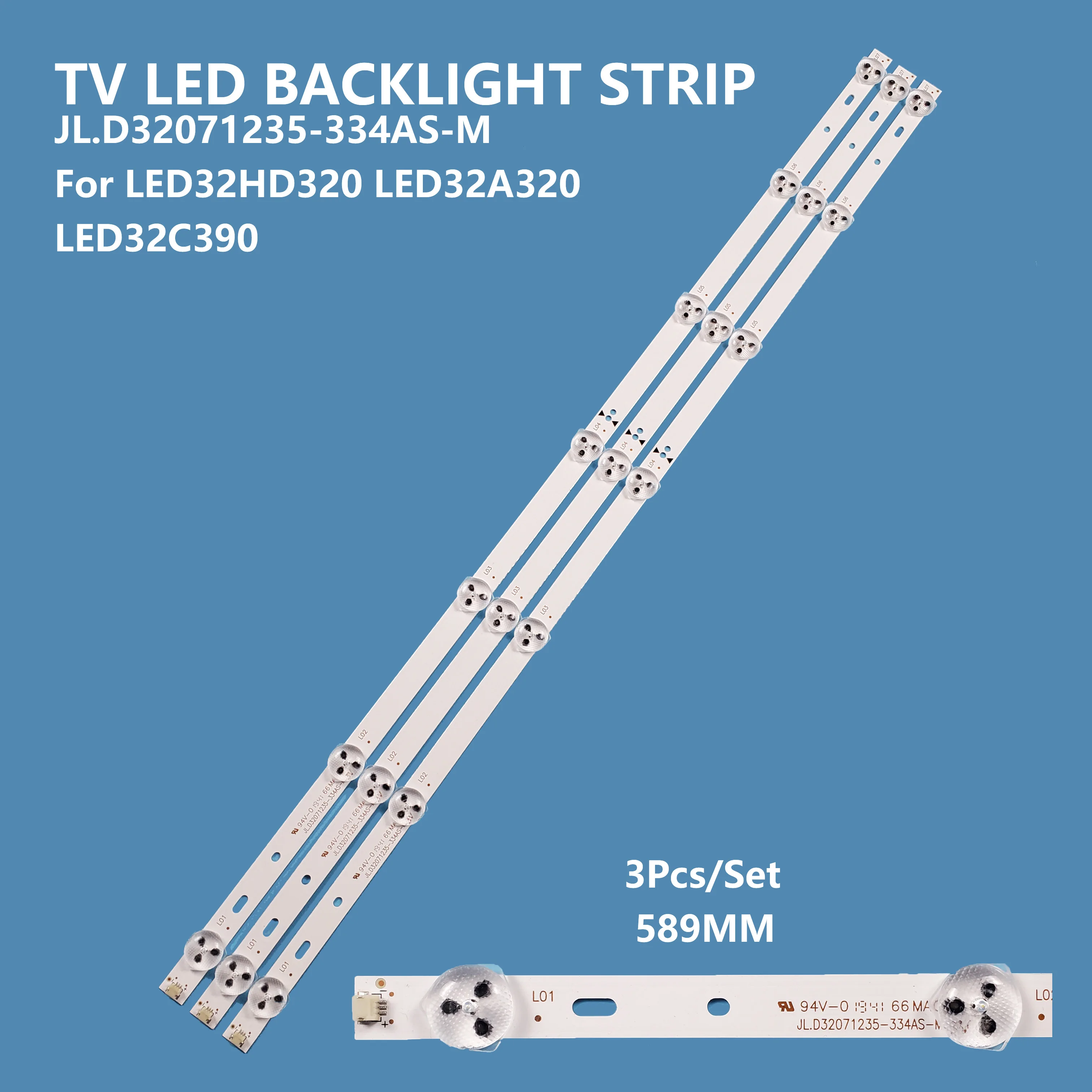 3pcs/set TV led backlight strip JL.D32071235-334AS-M 3V use for 32'' TV 589mm led light bar