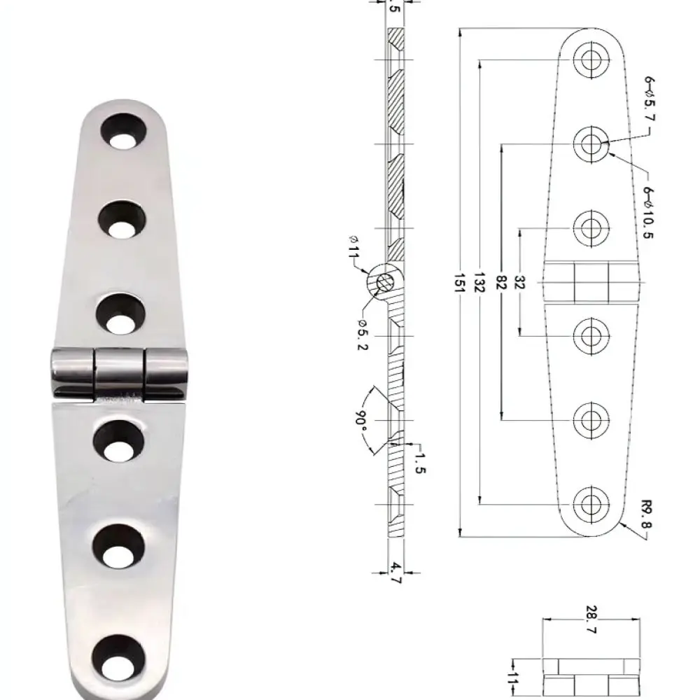 Reliable 316 Stainless Steel Hinge Industrial Electrical Cabinet Door Hardware Thickened Fan Shape Flat Open Connector HT067