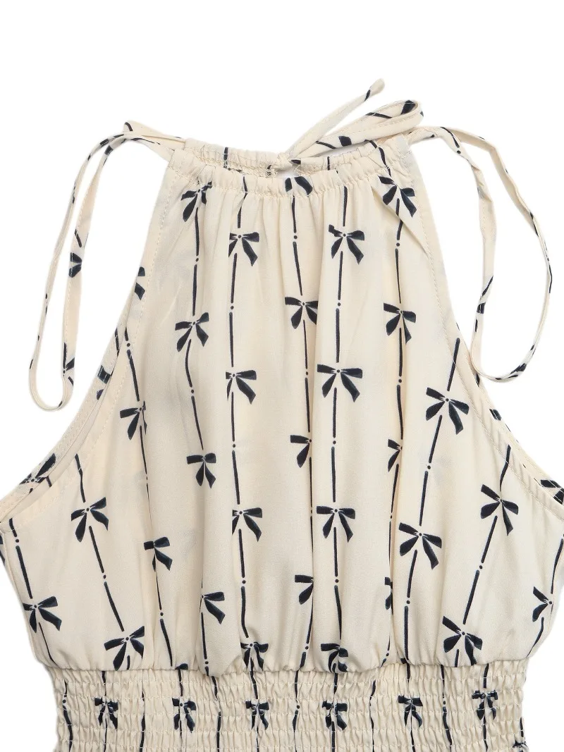 Damen-Playsuit mit Schleifenmuster und Neckholder-Korsett im Y2K-Stil, elegant, ärmellos, mit geraffter Taille, sommerlicher Freizeit-Overall für den Urlaub, Einteiler – Detail 11