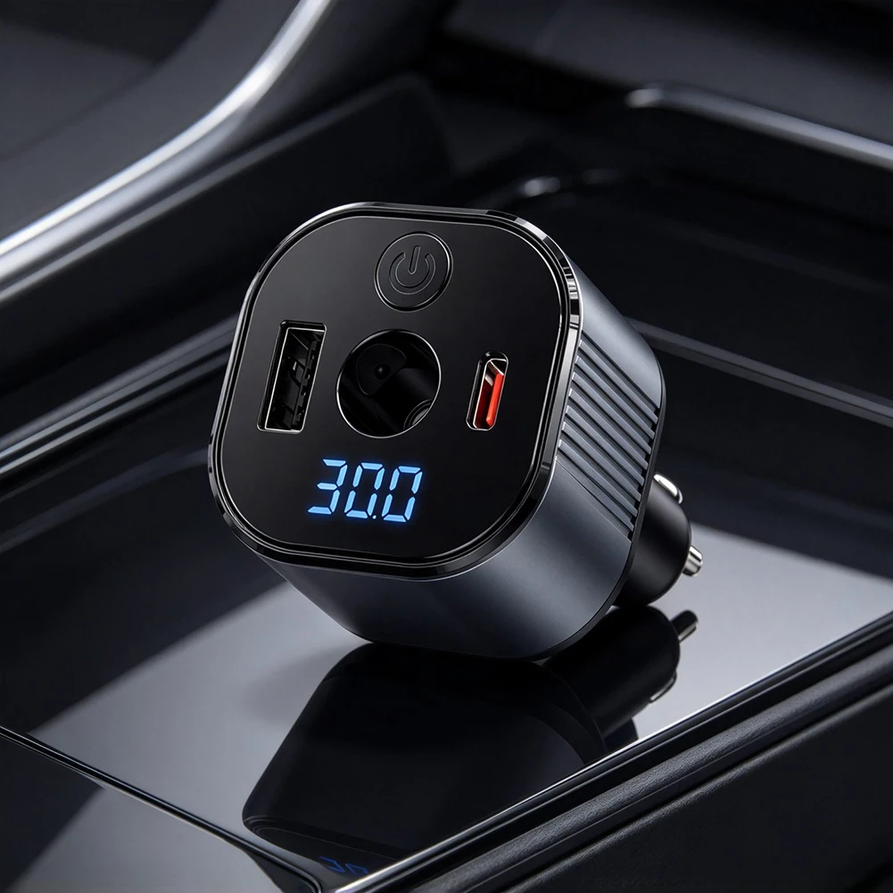 3 in 1 Vehicle Step Up Adapter Dual USB Charging Ports USB A USB C DC5521 30V Output Digital Voltage Display for 12V 24V Use