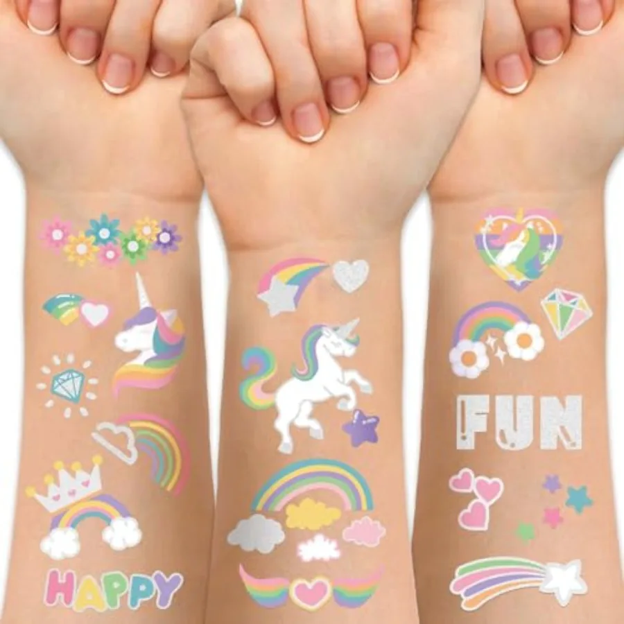 

Temporary Tattoo for Unicorn Rainbow Flower Cute-118 Glitter Styles Crown Swan Metallic Waterproof Groovy Fake Tattoos Body Fac