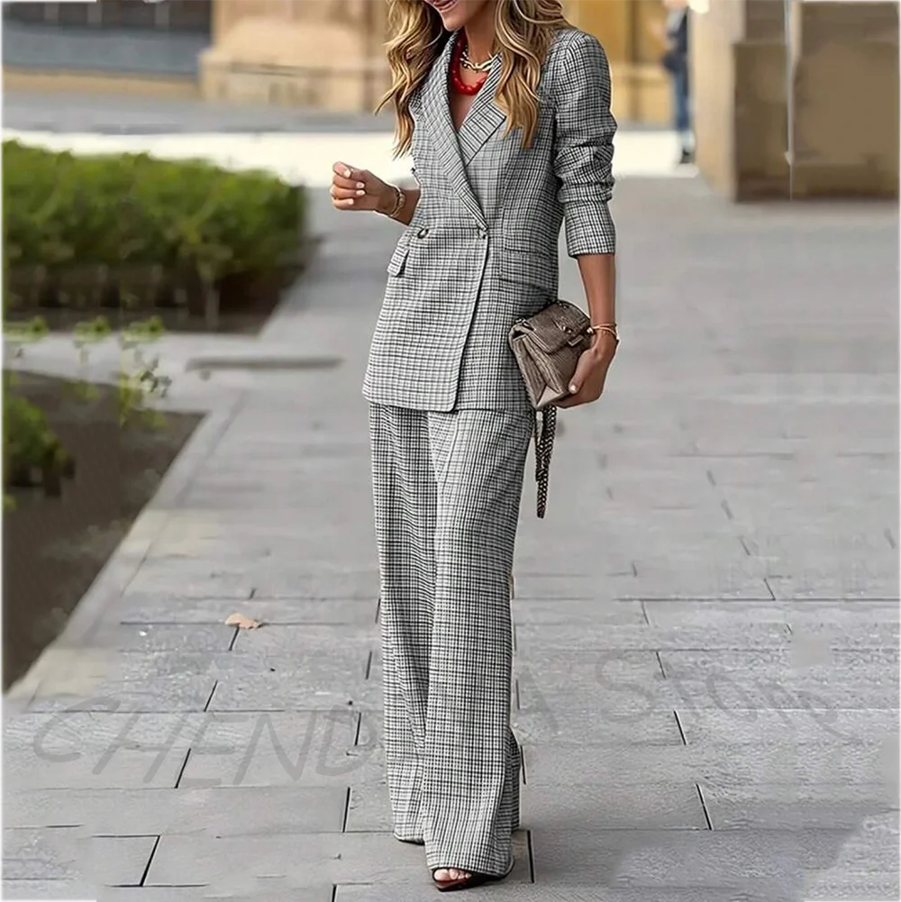 

Casual Modern Women Suit Two Pieces Double Breasted Female Outfit Set Two Pieces Jacket Pants Formal Party Business Office Wear