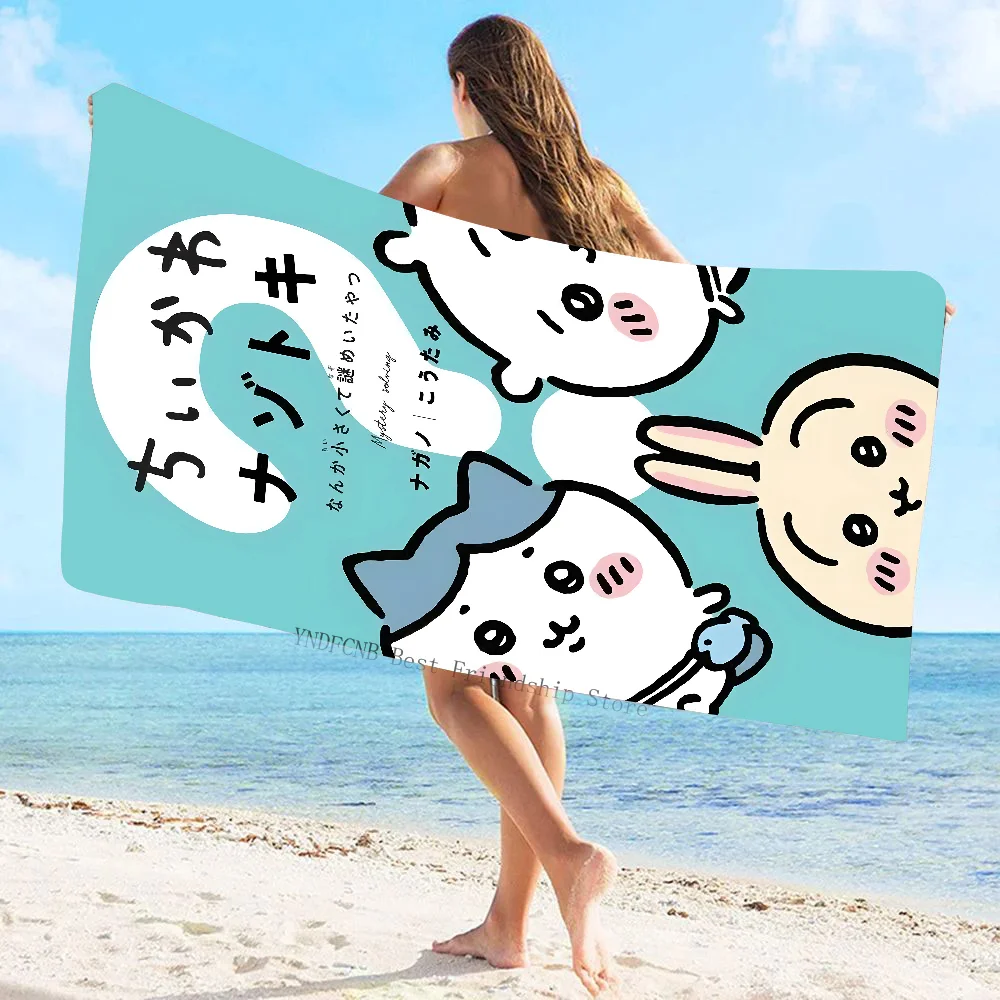 

1 шт., полотенце с рисунком Chiikawa, пляжное полотенце из микрофибры, быстросохнущее детское пляжное одеяло, мягкое унисекс, полотенце для кемпинга и бассейна