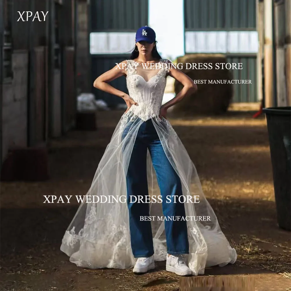 

XPAY Dreamy Lace Sweetheart Collar Prom Korea Dresses Photo Shoot Sleeveless Appliques Floor Length Gown Formal Evening Dress