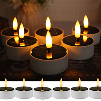 Solar Waterproof Flameless Tea Light Flickering LED Electronic Candle w/ Cycle Timer Dusk to Dawn Outdoor Votive Candle Lighting