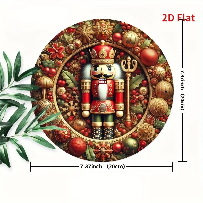 2D Flat Printing, Christmas Nutcracker, Metal Logo Round Sign, Door And Wall Decoration, High-Definition Printing, Pre-Drilled,