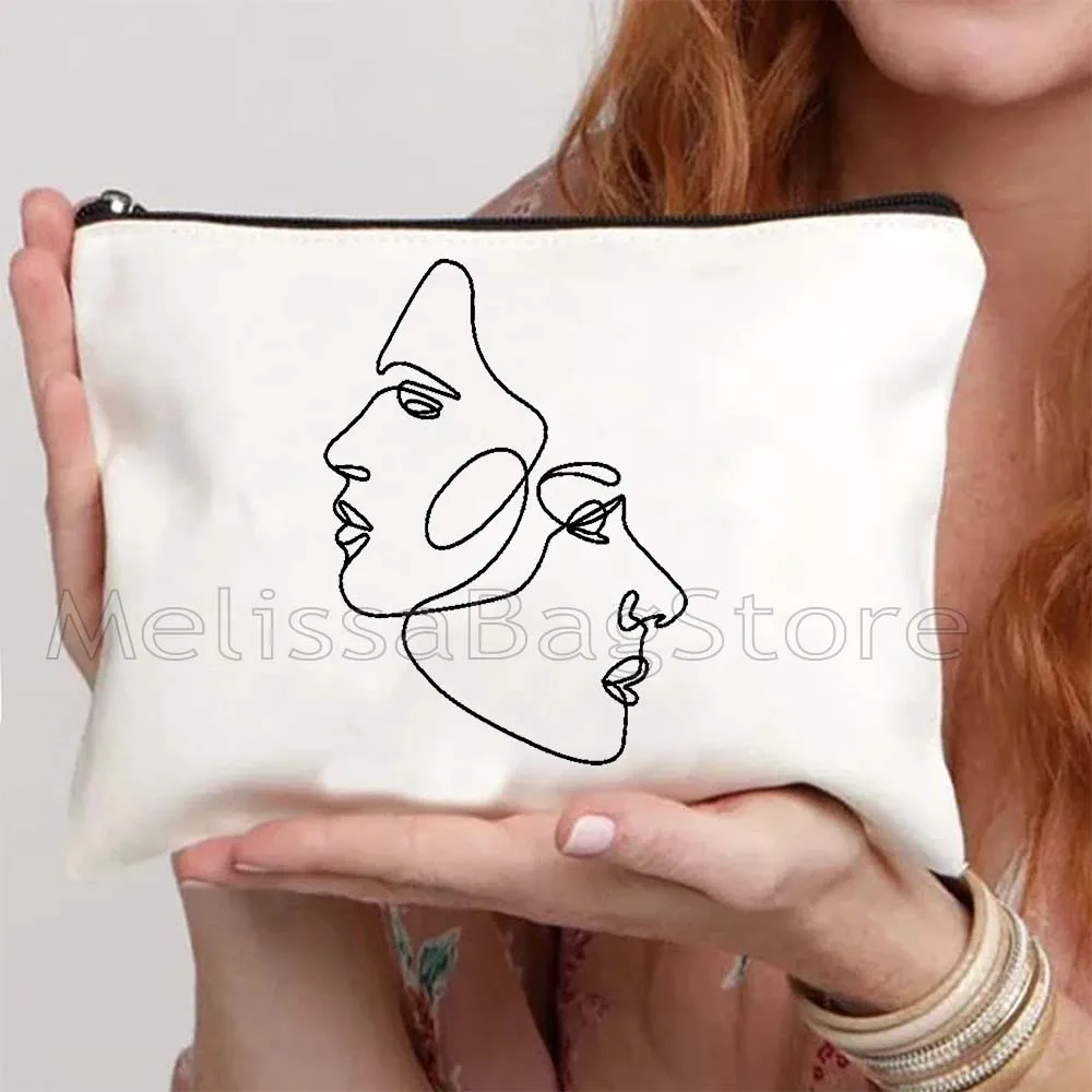 Abstract One Line Art Poster Floral Girl Woman One Line Face Rose Head Drawings Canvas Cosmetic Bag Makeup Bag Pencil Case Pouch