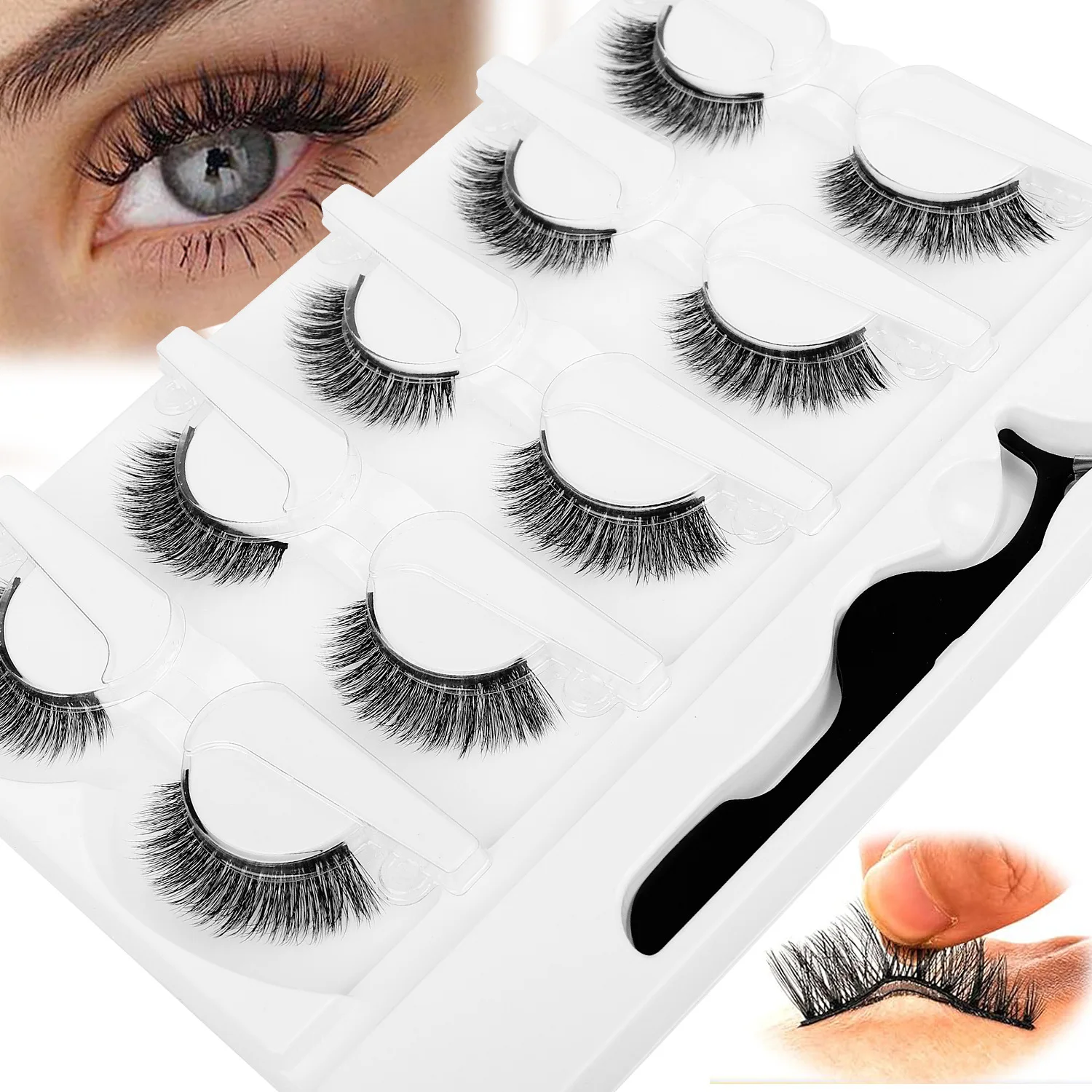 5 أزواج من الرموش ذاتية اللصق خالية من الغراء ثلاثية الأبعاد رموش صناعية طبيعية خطوة واحدة تطبيق سهل إزالة ماكياج العين بالجملة #5