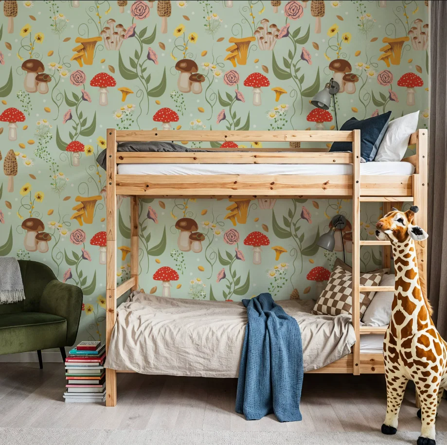 Customized Mural Cartoon Forest Countryside Flowers Mushroom Flat Wallpaper Home Decoration Children's Room mural 3d wallpaper