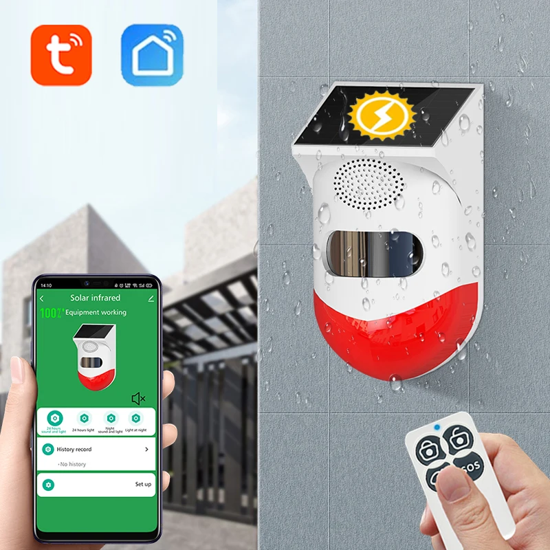 

Датчик движения Tuya Smartlife Открытый ферма Сад Солнечная зарядка PIR Датчик безопасности Звук Световая сигнализация Детектор движения Smart Wi-Fi