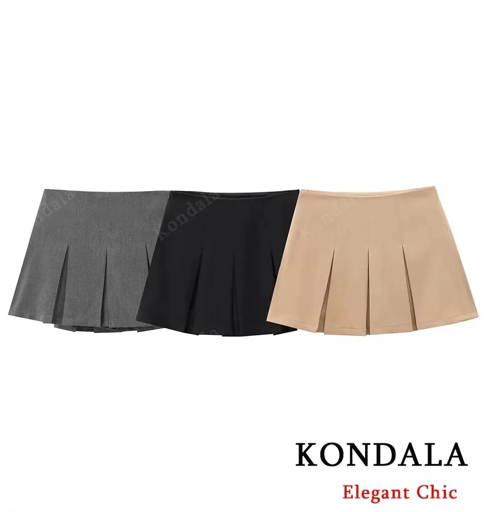 KONDALA 로맨틱 하이웨이스트 미니 스커트 여성용 와이드 플리츠 엘라스틱 웨이스트 스커트 안전 팬츠 포함 2025 캐주얼 다용도 스커트