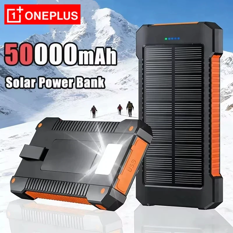 Oneplus 50000mAh Solar Power Bank Portable Charging Poverbank External Battery Charger Strong Light LDE Light for iphone Samsung