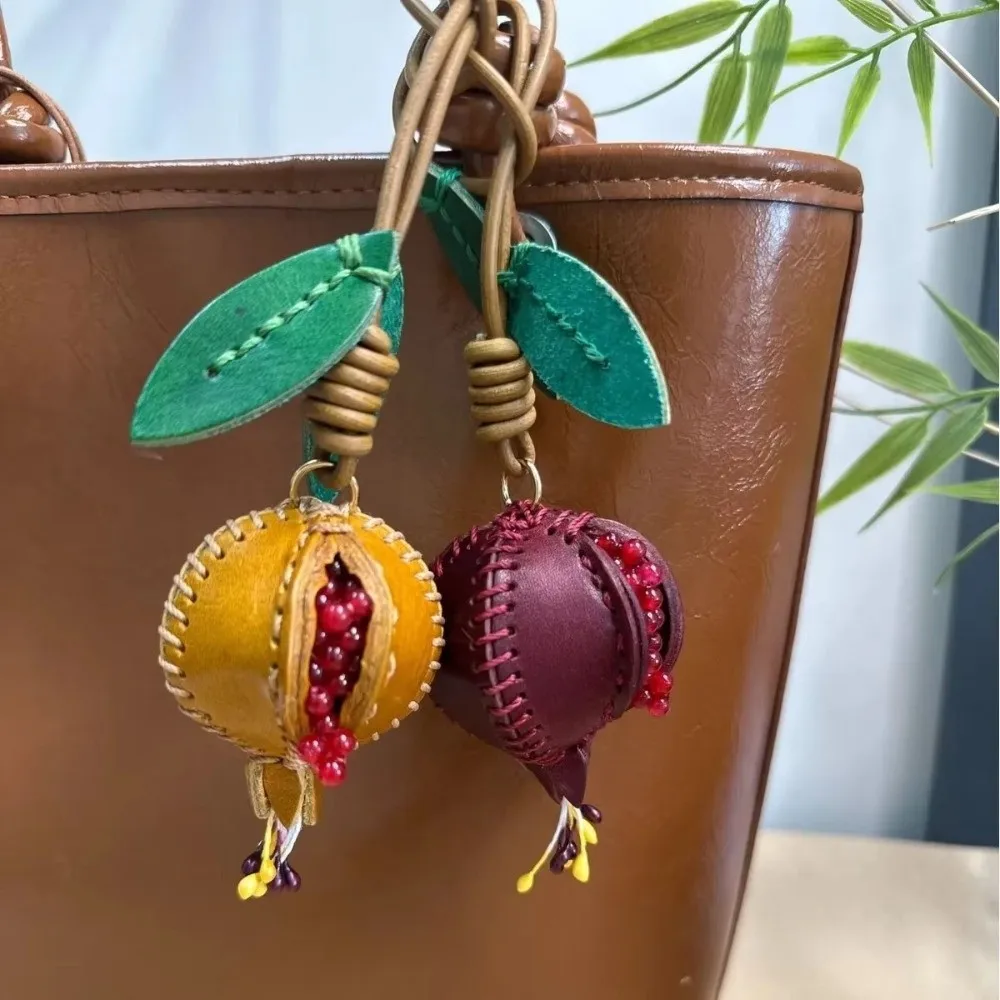 

Durable PU Leather 3D Pomegranate Pendant Lightweight Handmade Keychain Hanging Ornament Women Bag Charms Car Interiors