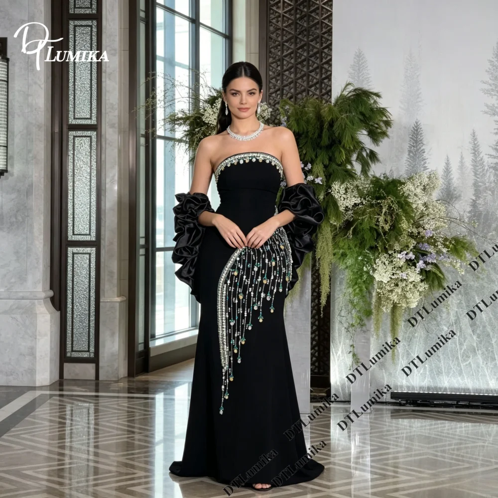 Beaded Trim Fringe - DTLumika Crystal Trim Mermaid Evening Dress
