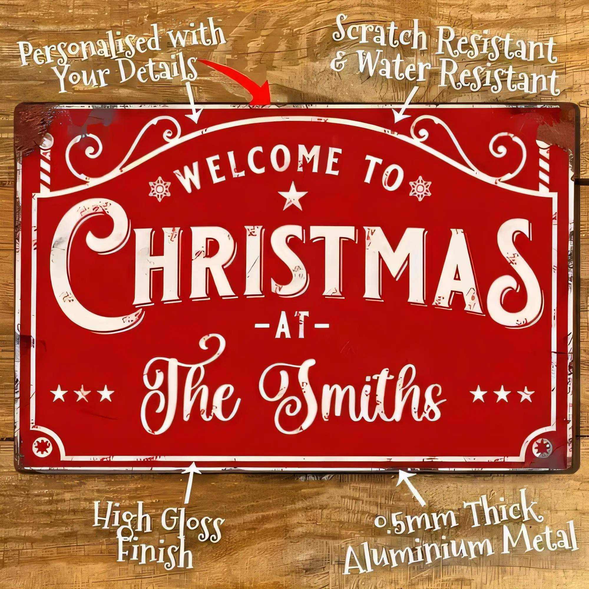 Tin Sign Welcome To Christmas At The Smiths Personalized Metal Wall Art Decor 12x18  Vintage Style Red White Typography Waterpro