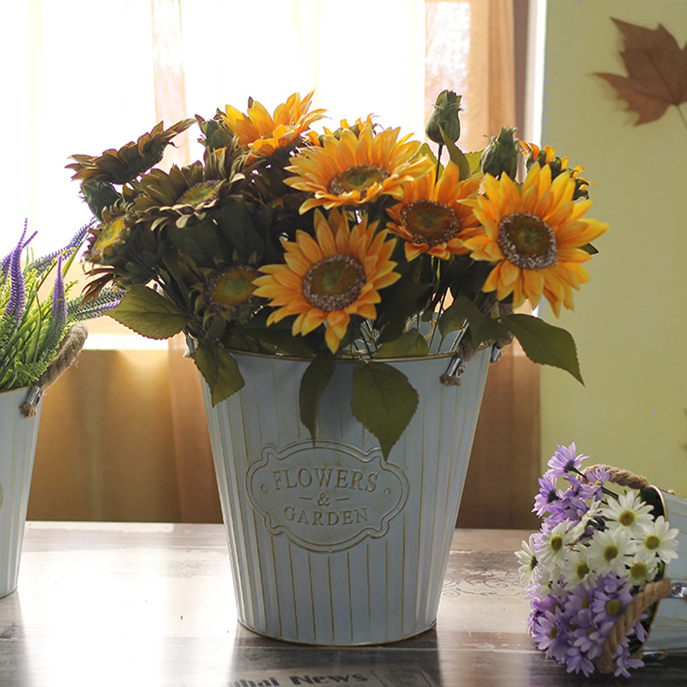 

Retro Iron Flower Bucket Metal Decorative Flowerpot For Home Decoration Desktop Window Diy Storage Organizer Large Red