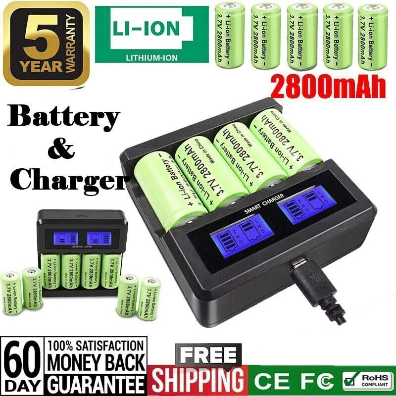 3.7V 2800Mah Li-Ion 16340 Battery Cr123A Rechargeable Batteries Cr123 for Laser Pen Led Flashlight Cell,security Camera