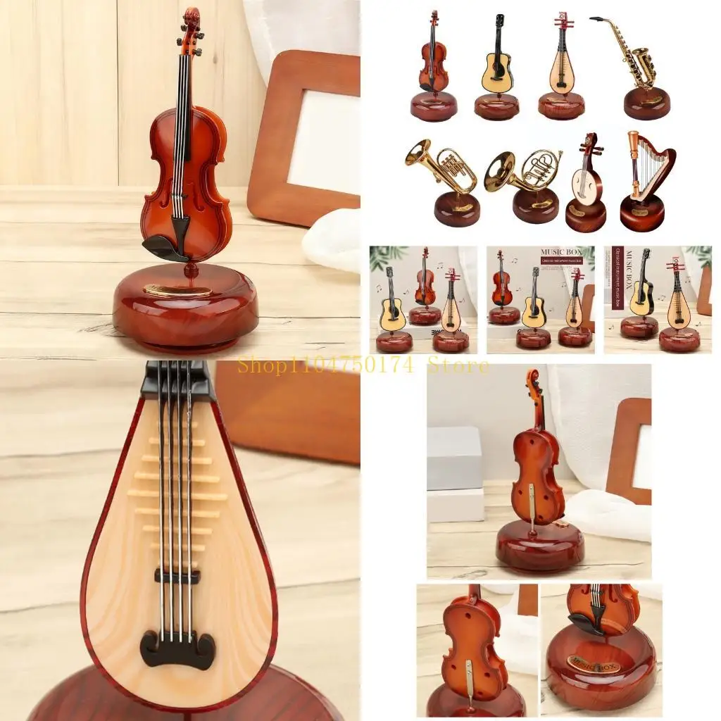 Violin Music Box,Wind Up Musical Box Violin with Rotatings Base,Mini Replicas Musical Instrument Model,Desktop Ornament top sale