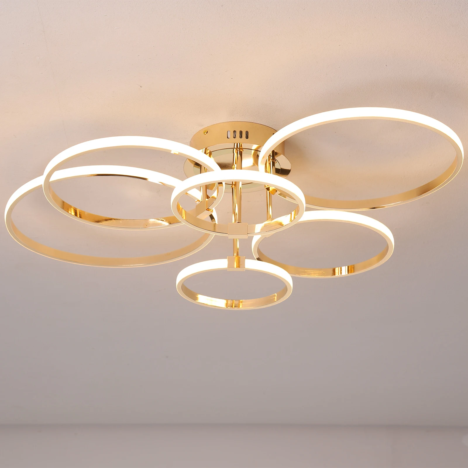 

Remote Control Dimmable LED Ceiling Lamp for Kitchen Bedroom Living Room, Modern Ring Light Fixture 4/6 Heads, Black Gold Chrome