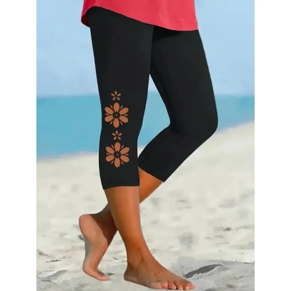 Women 3D Print Capri Leggings High Waist Stretchy  Pants Breathable Soft Flattering Gym Workout Streetwear Casual Daily