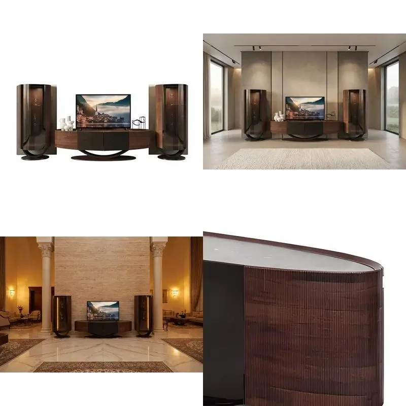 Italian Luxury Ebony Grooved Wooden Cabinet with Glass Doors for Living Room Storage Display Furniture Home Decor