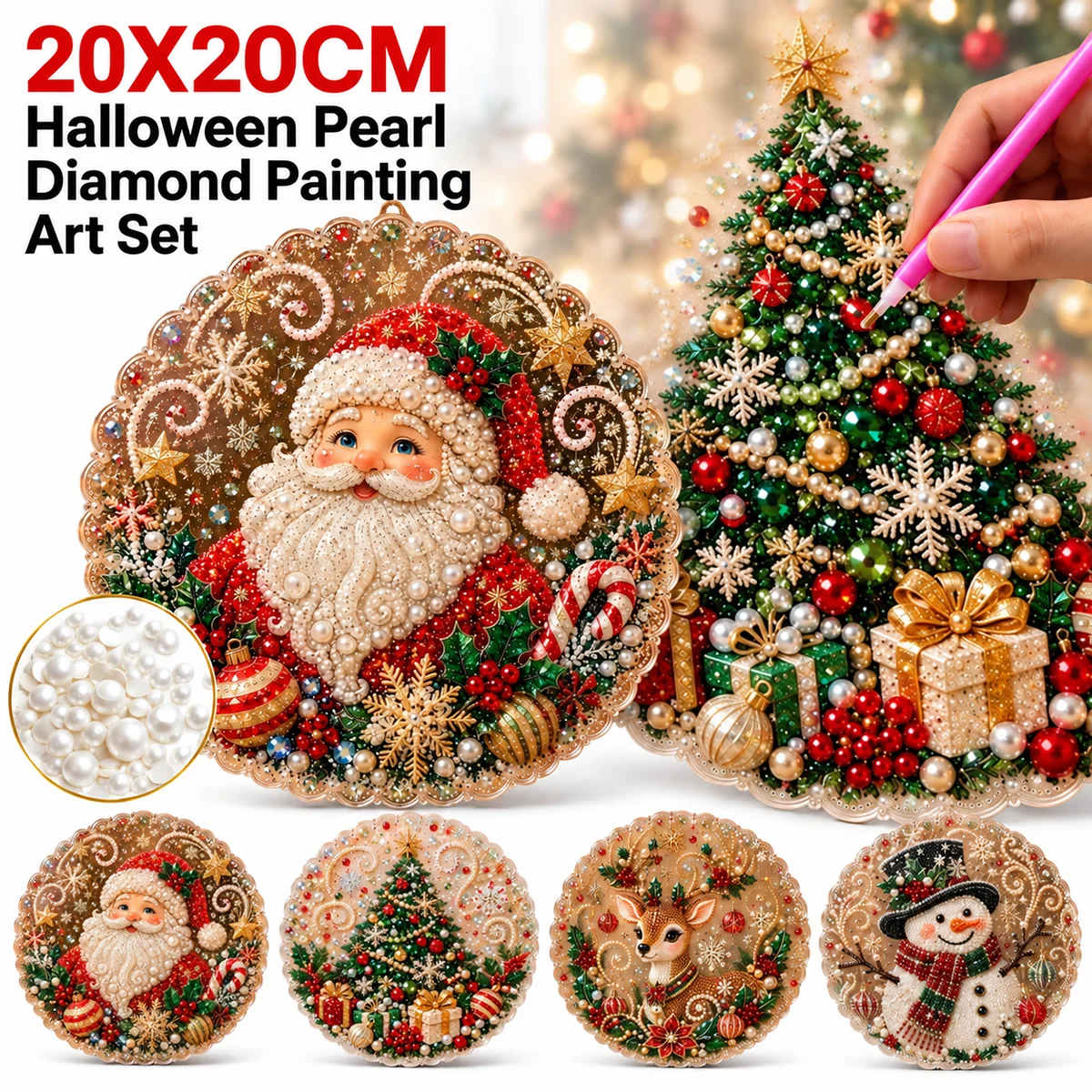 Christmas Pearl Diamond Painting DIY Kit Adult Christmas Hanging Ornament Craft Set, Can Be Used As Home Wall Hanging Decoration
