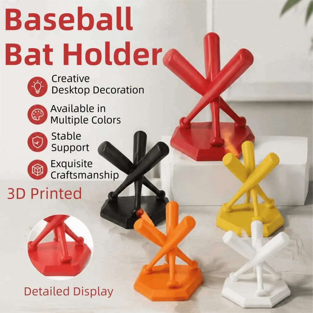 Three Baseball Bats Shaped 3D Printed Baseball Storage Rack Solid Color PLA Mini Baseball Stand Holder Sturdy Hold a Ball