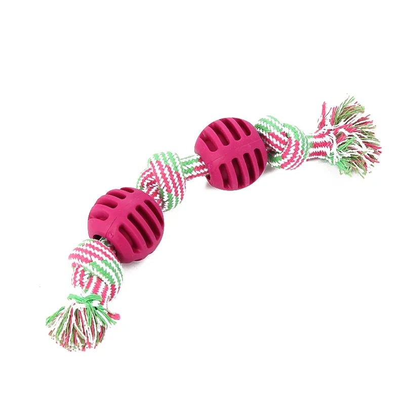 BOOTEELY Double knot cotton cord with ball dog toy teeth grinding toy teeth cleaning pet products