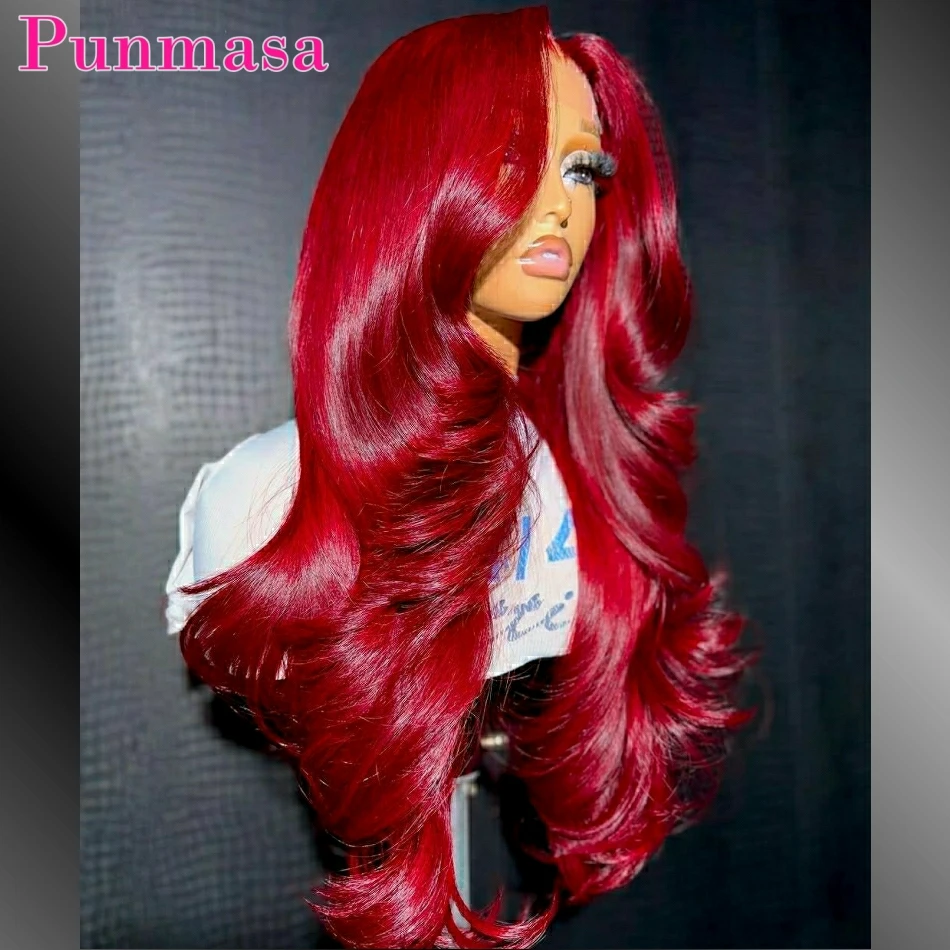 

Burgundy 99J 13x4 Lace Frontal Human Hair Wig Body Wave 13x6 Lace Front Human Hair Wigs Red Colored 200% Human Hair Wigs 36 Inch