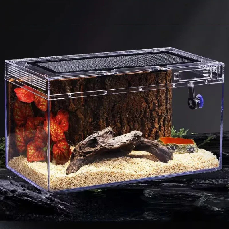 Amphibious Reptile Breeding Box Hermit Crab Lizard Scorpion Terrarium Snake Transparent Escape-proof Reptile Box Small Pet