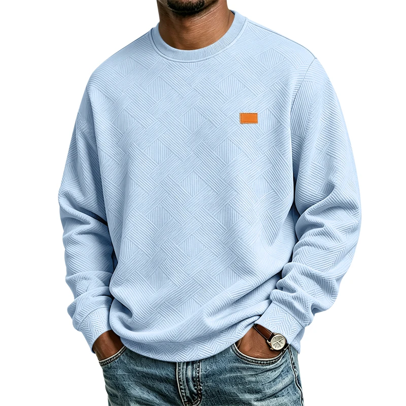 Men's Autumn and Winter One-Piece Knit Crewneck Sweatshirt, Casual Loose Simple Textured Solid Color Long-Sleeve Pullover