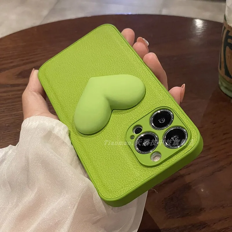 

Green leather pattern three-dimensional love heart for apple 13promax case iphone protective case 11promax leather xsmax 7plus