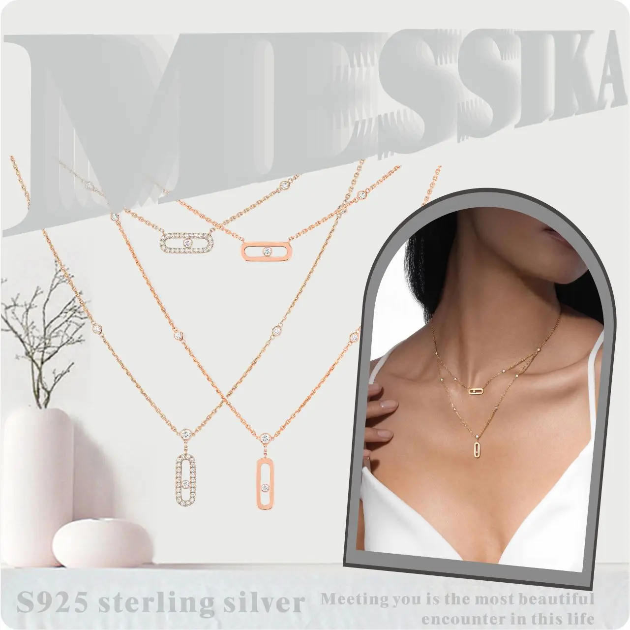 

925 Sterling Silver Messik home Move Uno Double Design Necklace Light Luxury Fashion New Jewelry Women's Christmas Gift