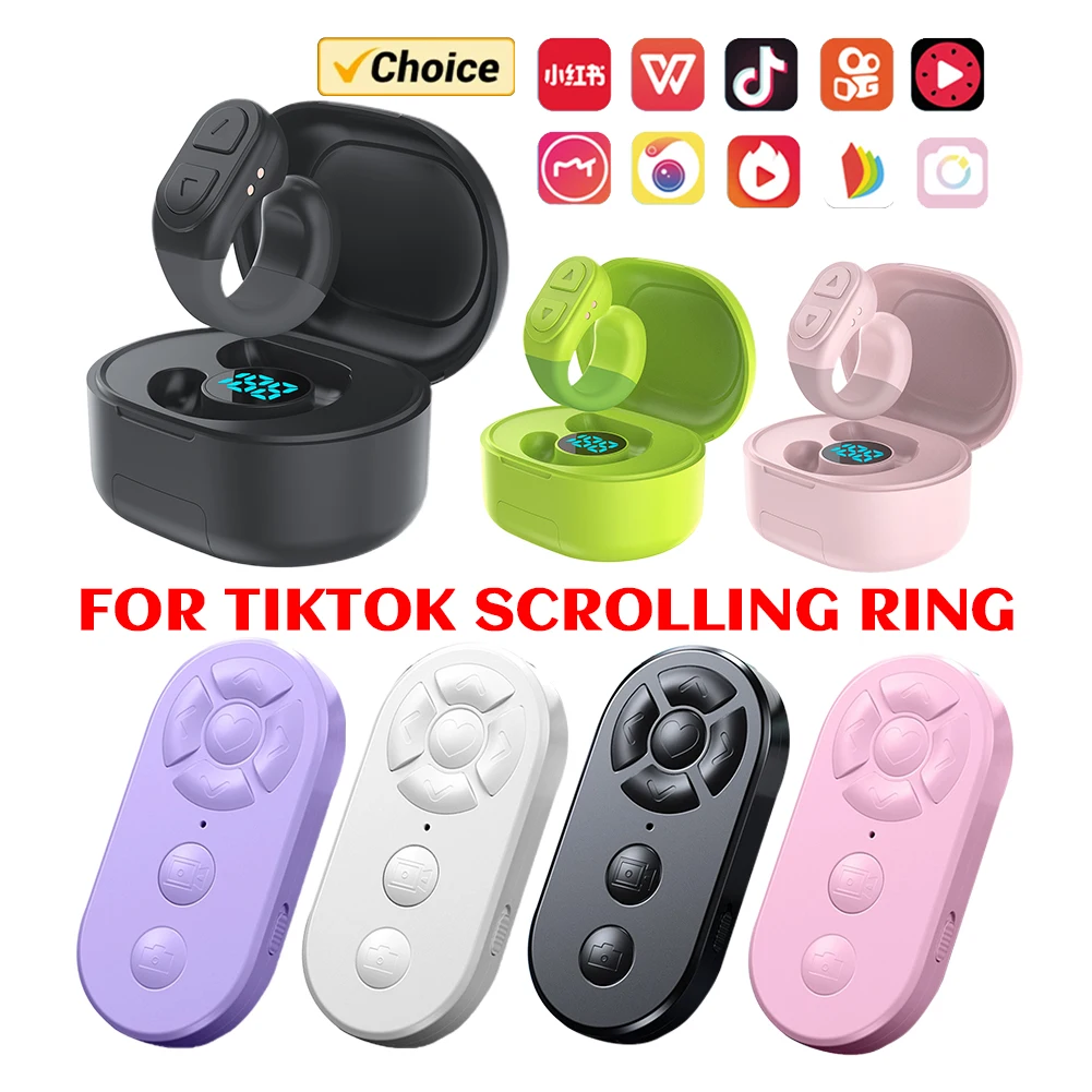 For TikTok Scrolling Ring Remote Page Turner Clicker Kindle App Camera Remote Bluetooth-Compatible for IPhone Ipad Android Phone