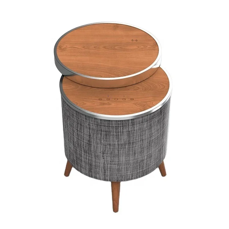 Walnut Version Circular Bluetooth Speaker Wireless Charging Side Table AUX Subwoofer Smart Music Furniture Wireless Speaker