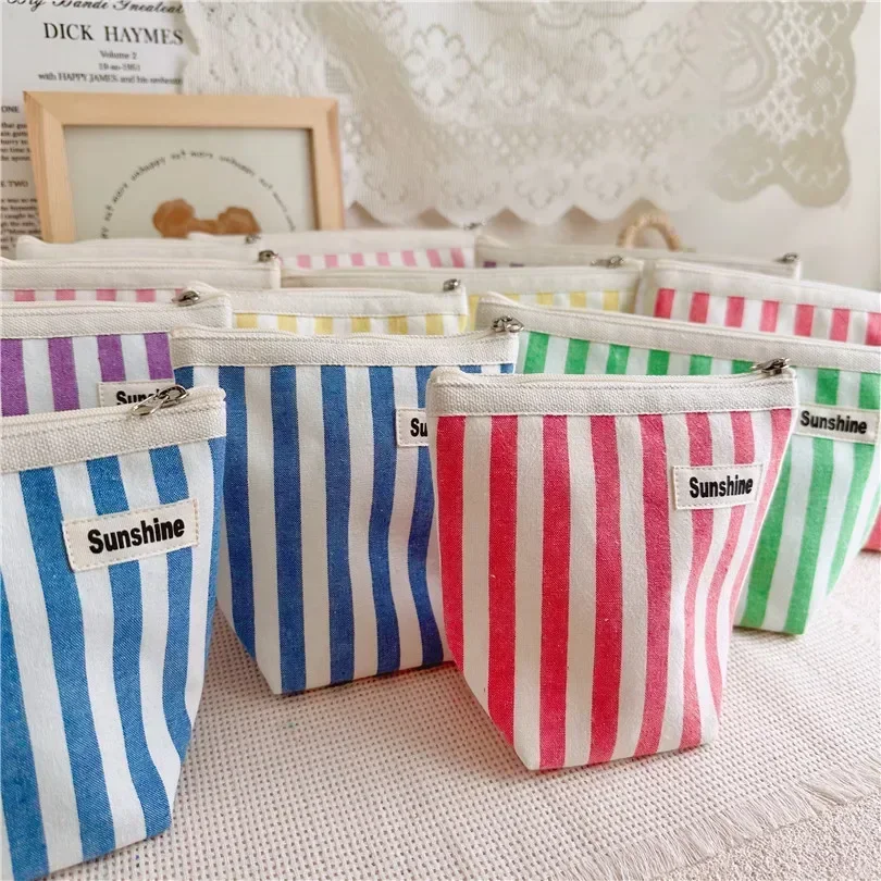 Striped Makeup Pouch Bags Women Girl Small Lipstick Makeup Bag Zipper Coin Purse  Key Card Holder Bags Travel  Cosmetic Bag