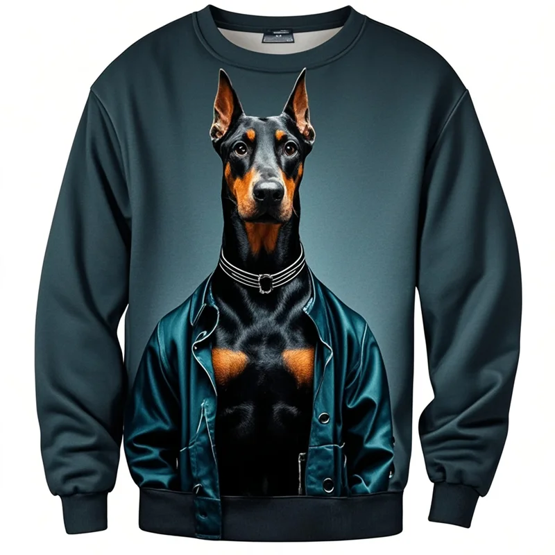 Sudaderas con estampado 3D de Dobermann para hombre, sudaderas con capucha de cuello redondo con estampado de animales geniales, ropa de moda para niños