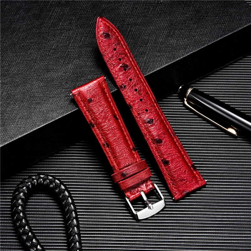 Hot Sale Ostrich Pattern Watchband First Layer Cowhide Leather Strap 18mm 20mm 22mm Quick Release Straps Watch Accessories