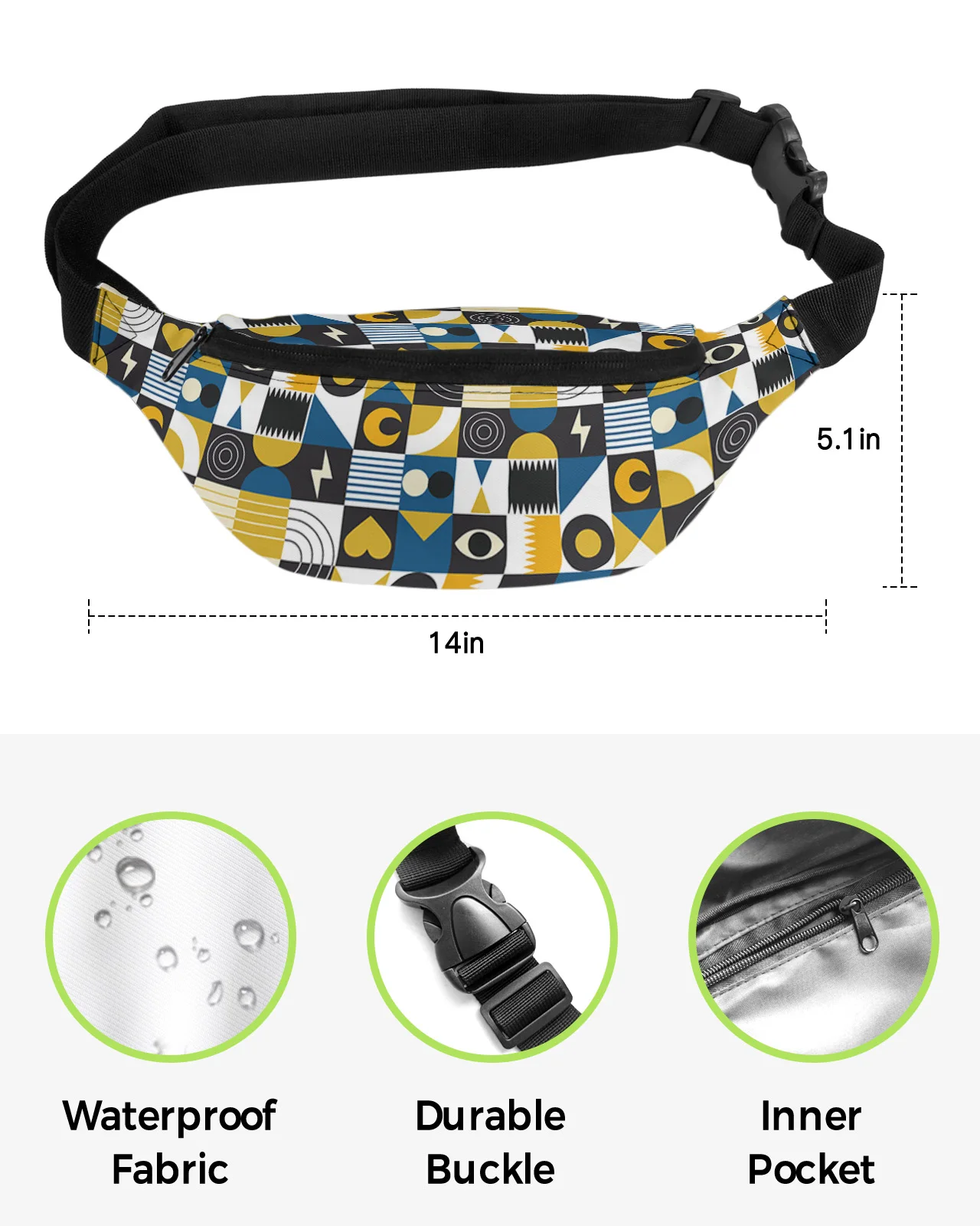 Line Color Block Retro Waist Packs for Women Waterproof Outdoor Sports Waist Bag Unisex Crossbody Shoulder Bag