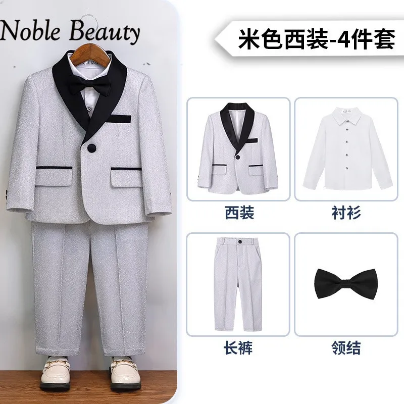 Костюм для мальчика на свадьбу 2024, детский торжественный костюм, комплект, новейший костюм хозяина, модный тканевый костюм для выступлений на фортепиано