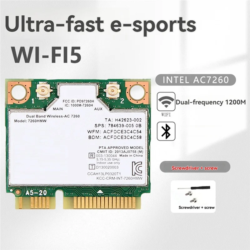 ABKQ-1200M AC7260 Tarjeta Wifi de doble banda 2,4G/5G Gigabit inalámbrico Bluetooth 4,0 AC7260 WIFI5 red