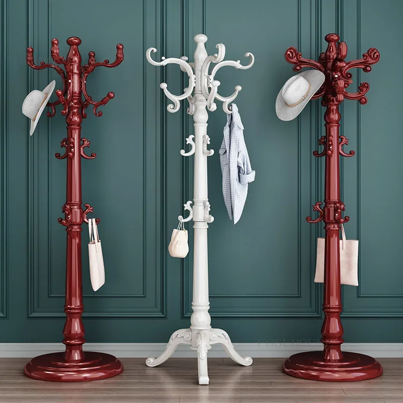 

Ретро вешалки из цельного дерева, напольная вешалка для одежды для гостиной, европейский отель, однополюсные стоячие вешалки, вешалка для сумок для дома, спальни