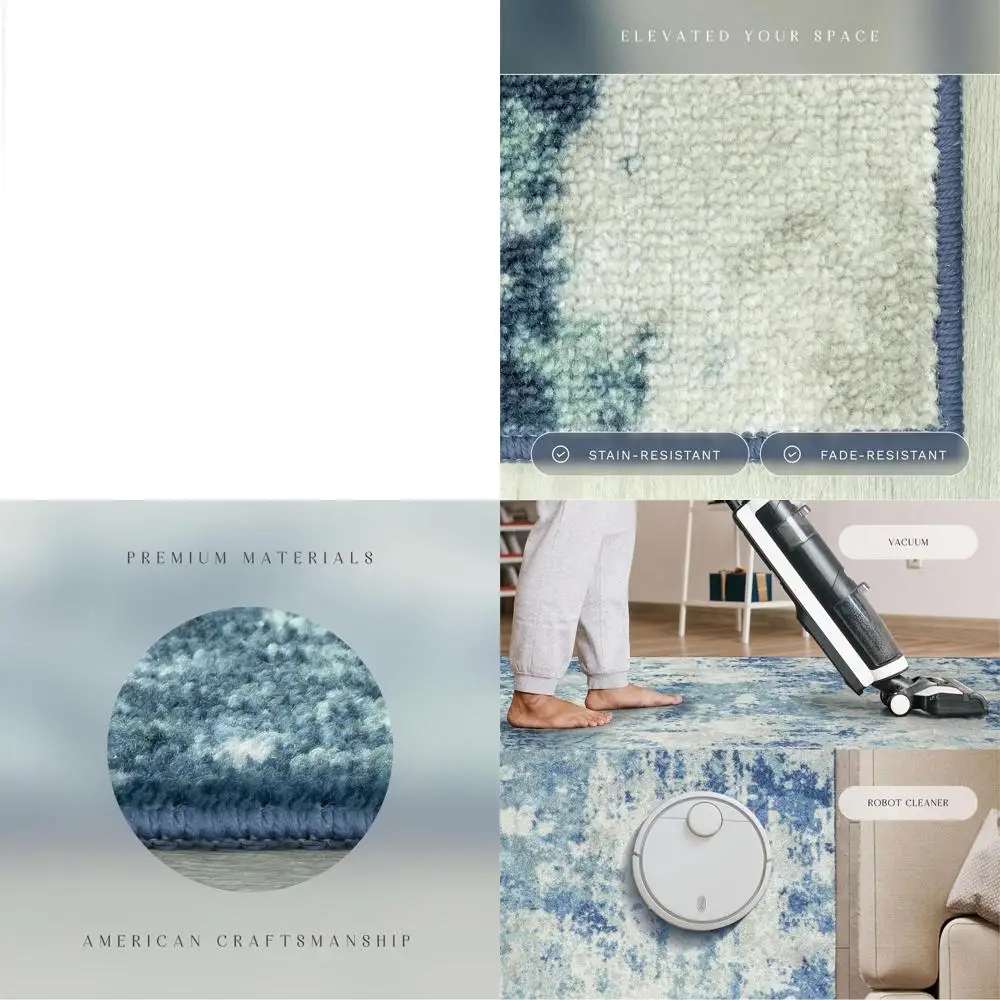 Contemporary Abstract Runner Rug - American-Made, Non-Slip Indoor Carpet for Corridor, Kitchen, Laundry, 2'6 x 10', Arctic Blue