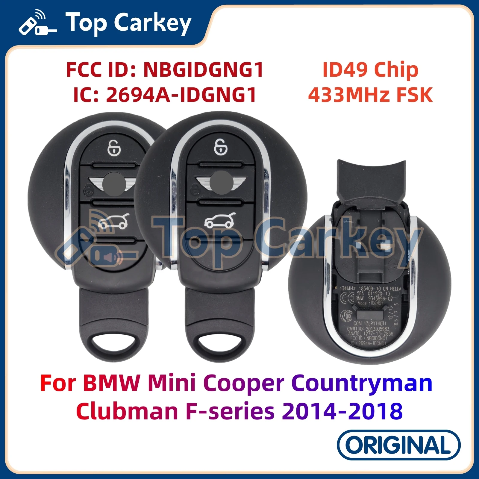 

Оригинальный смарт-ключ TopCarkey NBGIDGNG1 с чипом ID49, 433 МГц для BMW Mini Cooper Countryman Clubman F-серии F54 F55 F56 F57