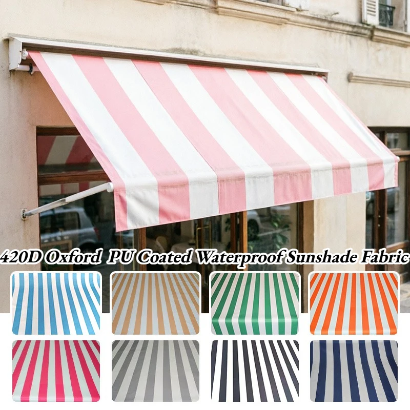 420D Striped Print Oxford Cloth PU Coated Waterproof Sunshade Fabric Canvas Material for DIY Sewing Tent Awning Umbrella Outdoor