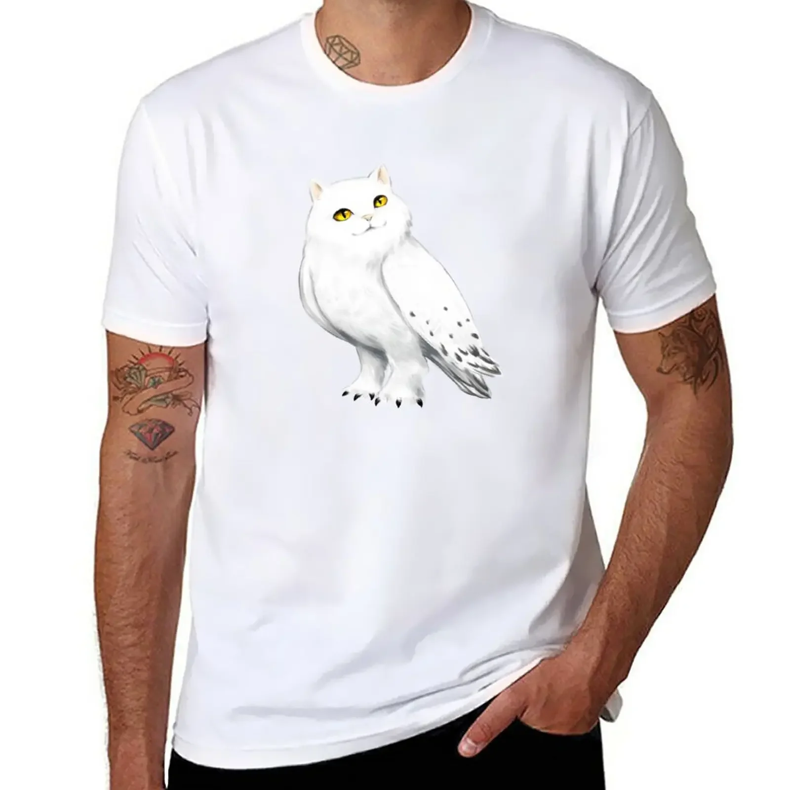 Cat or Owl? Meowl! T-Shirt animal prinfor boys plain blacks T-shirts for men cotton