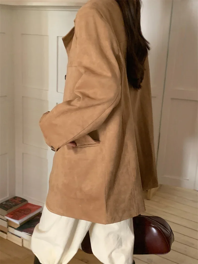 Women Jackets Deerskin Linen Suit Coat Spring Blazer Famale Windbreaker Women Tailored Causal Traf Jacket Coats Loose Oversize