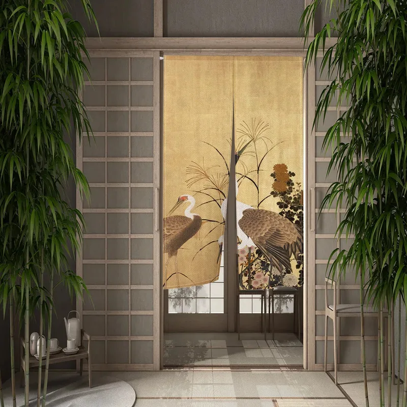 VIKAMA Japanese Ukiyo-e Noren Curtain, Traditional Floral Cat Pattern Half-Door Curtain, Suitable for Kitchens and Room Dividers
